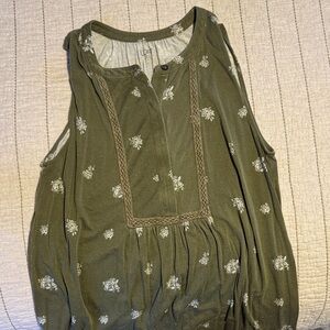 LOFT Dark Green Floral Sleeveless Blouse